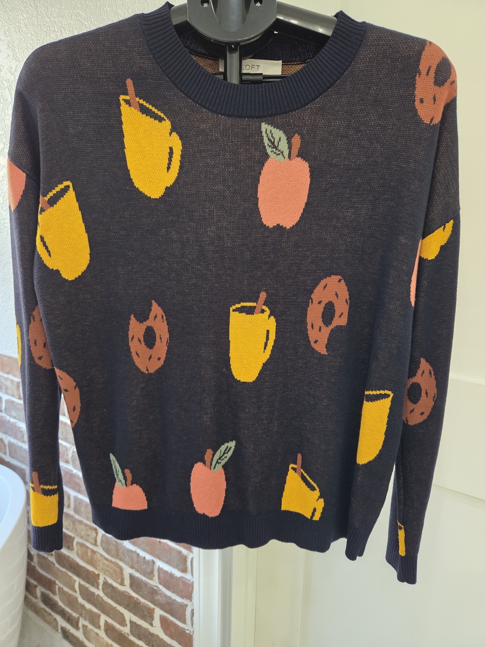 LOFT Apple Cider Donut Coffee Sweater Fall Autumn Teacher Novelty Pullover